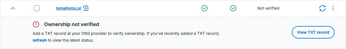 Screenshot of not verified status